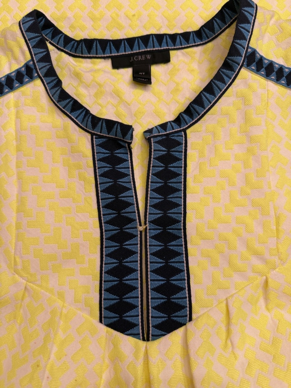 J. Crew Yellow Midi Dress with Blue Trim